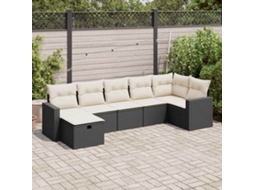 Vidaxl 7 Pcs Conjunto De Sofás P/ Jardim C/ Almofadões Vime Pe Preto