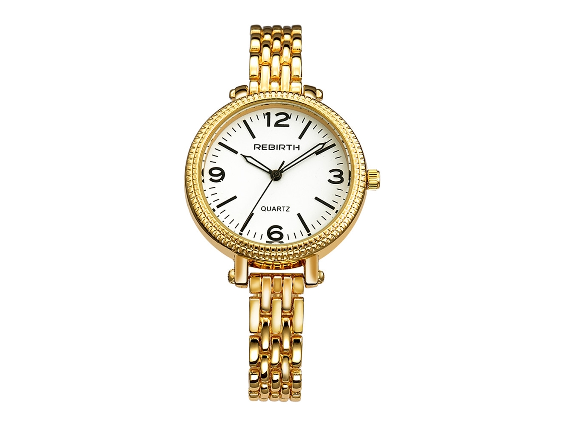 Relógio de Pulso Feminino Re015 com Movimento de Quartzo Mostrador Redondo Pulseira Dourada