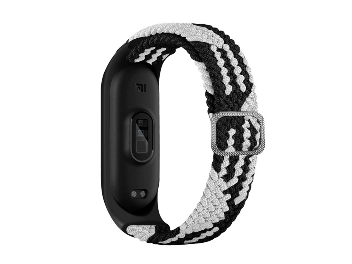 Bracelete de Nylon Loop Elástico Ajustável Elásticos Trançados para Xiaomi Mi Band 5/Band 6/Band 7 Preto/Branco