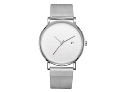 Reloj De Pulsera Mecánico De Cuarzo (correa Plata Caja Plata Esfera Blanca Manecillas Plata)
