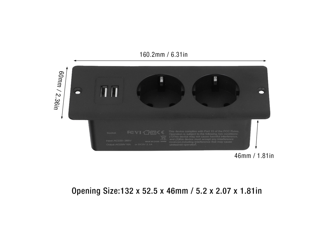 Tomada Embutida Mesa 2 Usb 2 Portas 10a Com Cabo 1.5m
