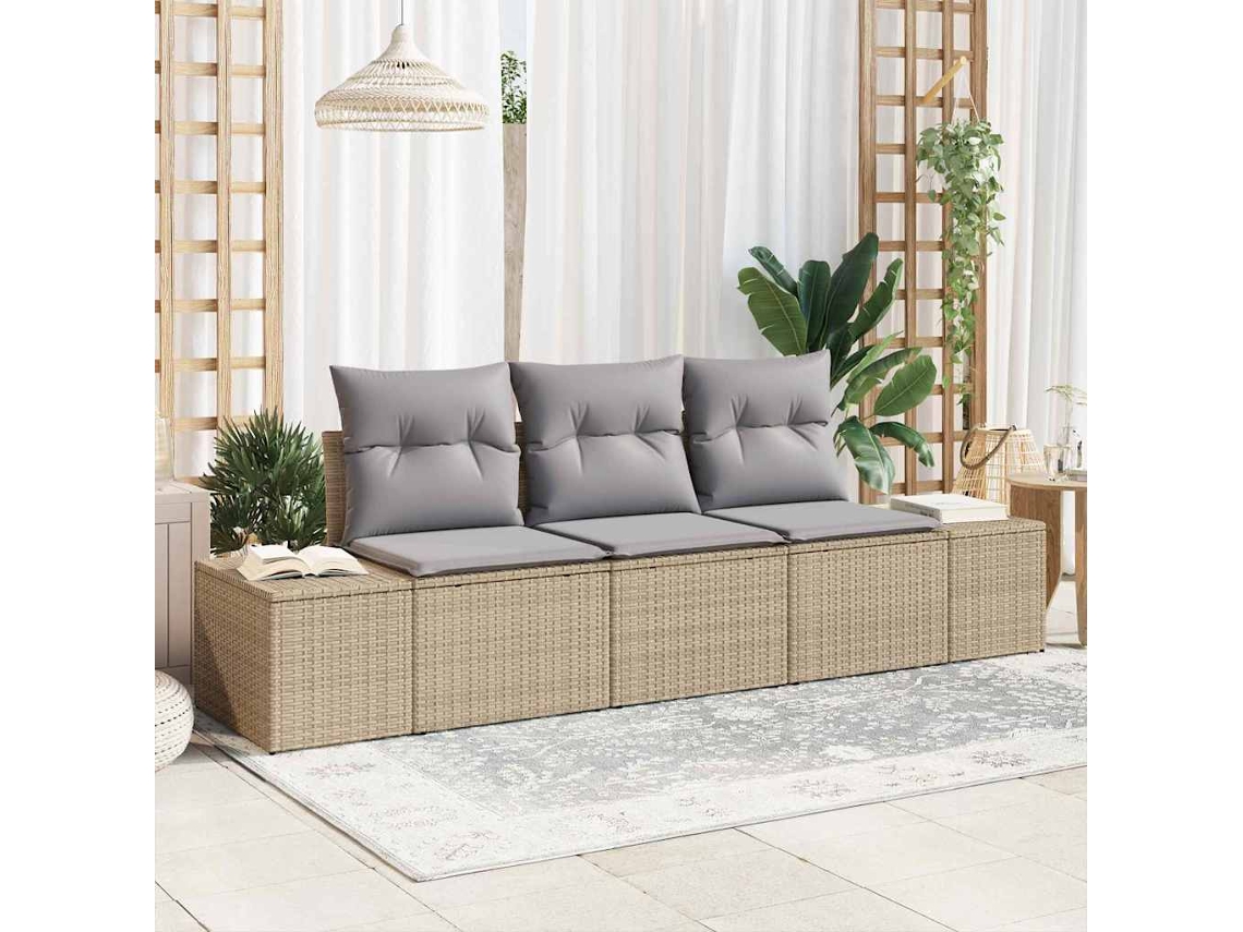 Vidaxl Conjunto De Sofá De Jardim 3 Unid. Bege E Cinza Claro Vime Pe