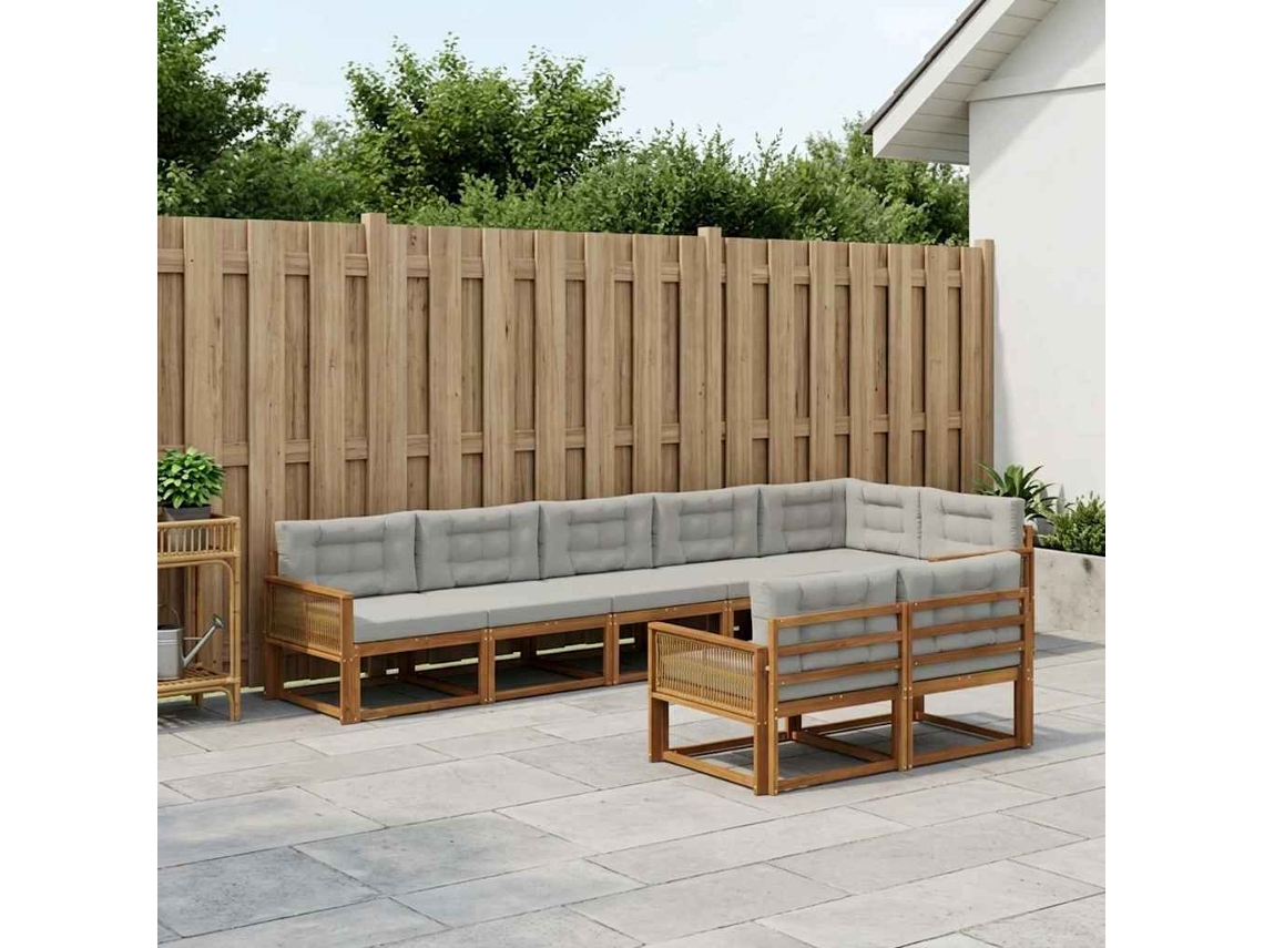 Vidaxl Conjunto De Sofás Para Exterior 8 Unid. Natural E Cinza Claro