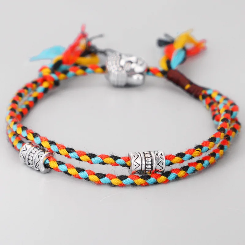 Pulseira Trançada com Cordão e Amuleto em Formato de Cabeça de Buda, Estilo Tibetano, Pulseira com Pingente de Amizade para Casais. MDUG