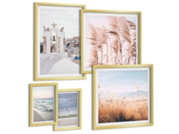 Pinturas Murais Modernas Formas Florais Abstratas Moldura Prateada Pinturas De Quarto Espelharte (conjunto De 5 Imagens)