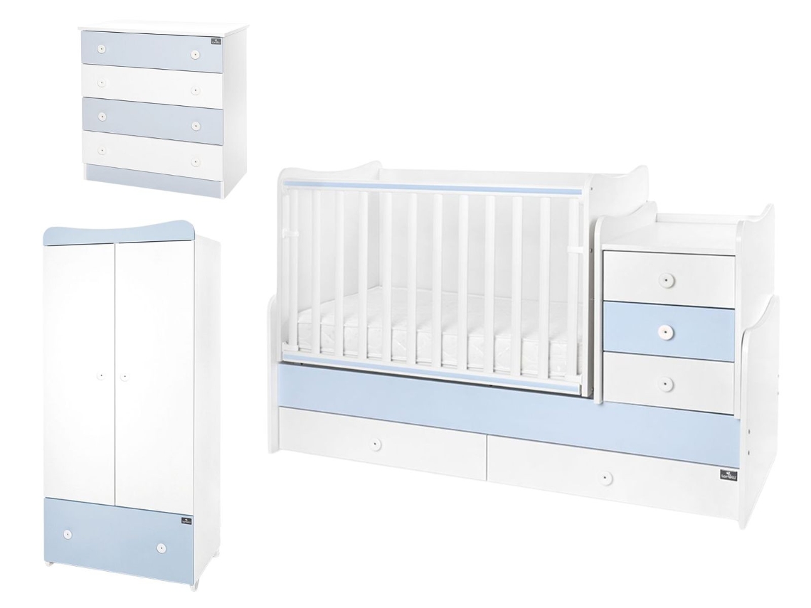 Quarto De Criança Completo Maxi Plus Com Berço Convertível, Cómoda E Roupeiro Da Lorelli - White+baby Blue