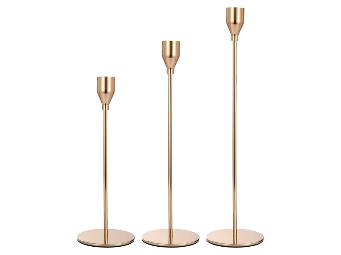 Suporte para Velas Taper Metal Moderno Dourado 3pcs