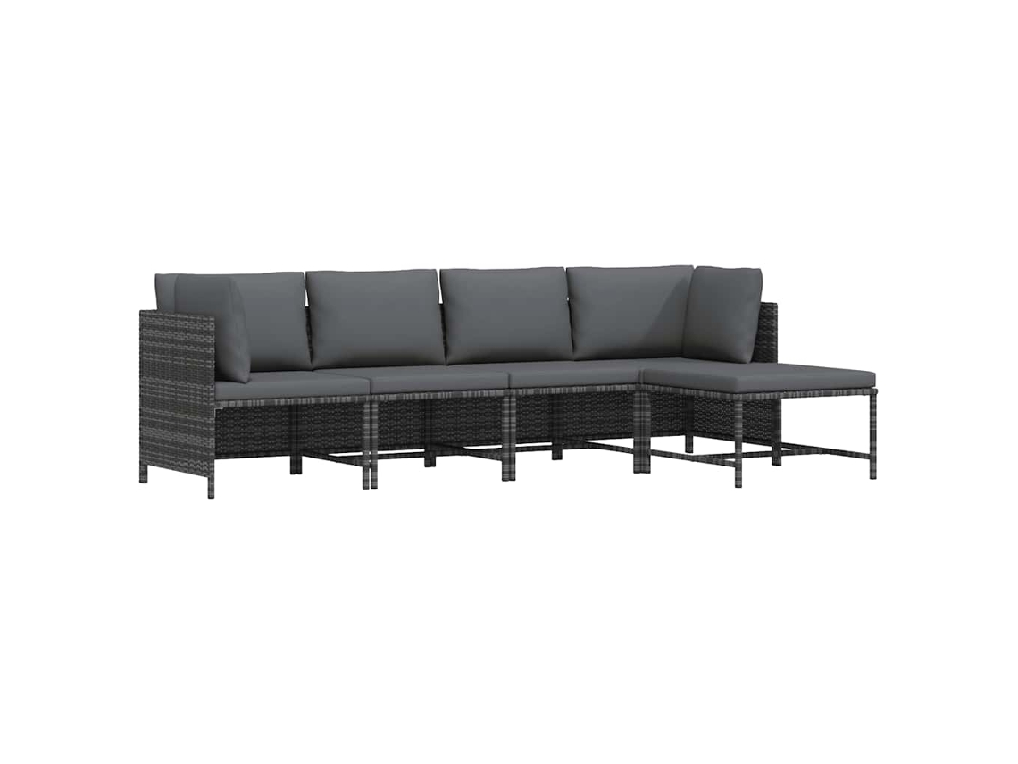 Vidaxl 4 Pcs Conjunto Lounge De Jardim C/ Almofadões Vime Pe Cinzento