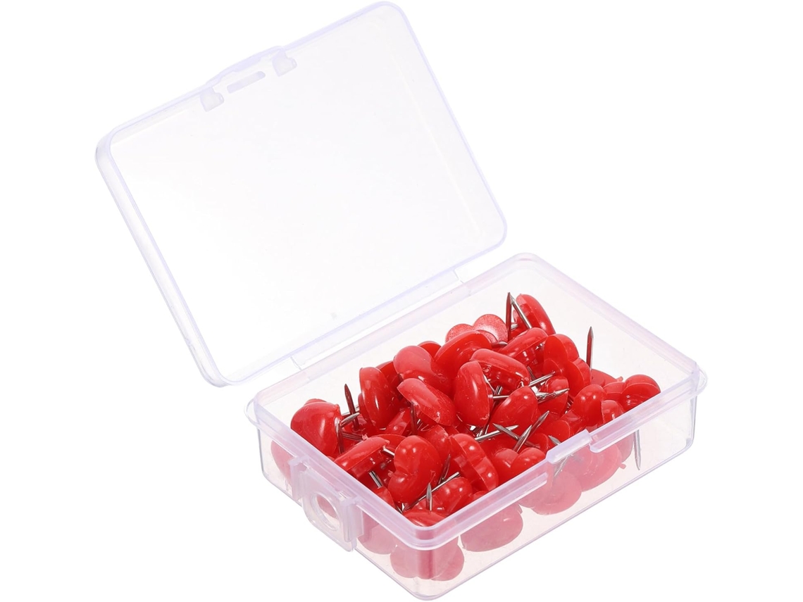 50 Tachinhas Decorativas de Plástico Vermelho, Ideais para Fixar Mensagens em Praças e Paredes.