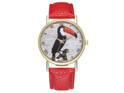 Reloj Analógico De Cuarzo Con Correa Pu Para Mujer Hombre Ave Bonita Rojo