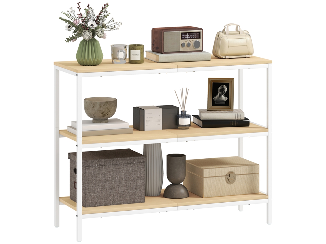 Consola Entrada DECORALAR TECH 3 Prateleiras Abertas com Pés de Metal, natural e branco