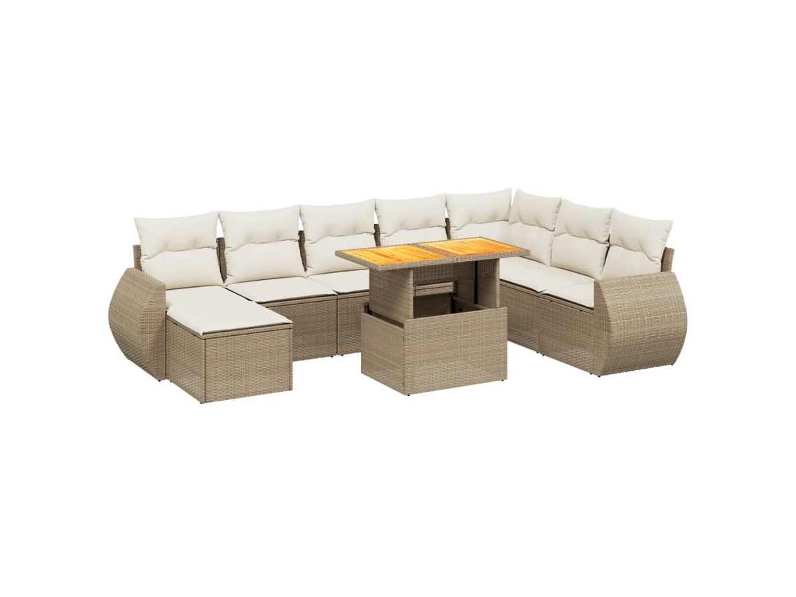 Conjunto de 9 Sofás para Jardim com Almofadões Vime Pe Bege MAISON EXCLUSIVE (90x200 cm)