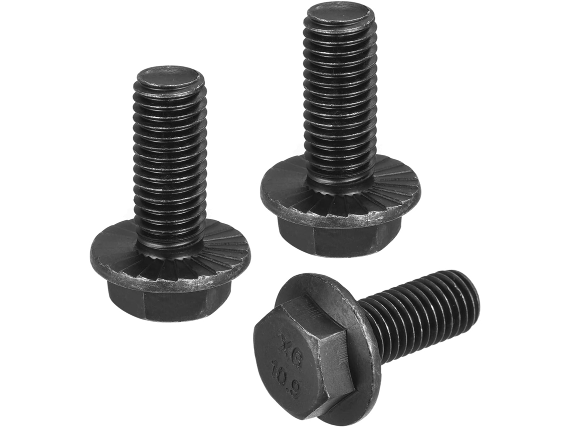 Parafusos flangeados sextavados serrilhados M12x30mm em aço carbono grau 10.9, pacote com 3 unidades em CHABERLU
