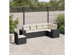 6 Pcs Conjunto Sofás De Jardim C/ Almofadões Vime Pe Preto Dkd Home Decor