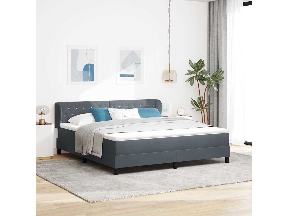 Vidaxl Cama Box Com Cabeceira Cinzento Escuro 180 X 200 Cm Veludo