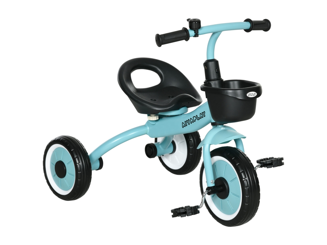Triciclo Crianças para de 2 a 5 Anos Bicicleta Infantil com Sino de Selim Ajustável e Cesta de Pedal 70,5x53x58 Cm Azul