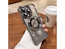 Capa Para Iphone 17 Pro Cinza Titânio Com Suporte Magnético, Airbags E Proteção Acrílica Resistente A Quedas