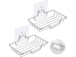 2 Saboneteiras - Sem Furação - Suporte De Aço Inox - Montagem Na Parede Do Chuveiro - Porta-esponja - Banheiro/cozinha