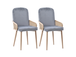 Conjunto de 2 Cadeiras de Jantar em Veludo Cinza com Design em Rattan e Pés de Metal Estilo Madeira para Sala Ou Quarto PAPRIKA