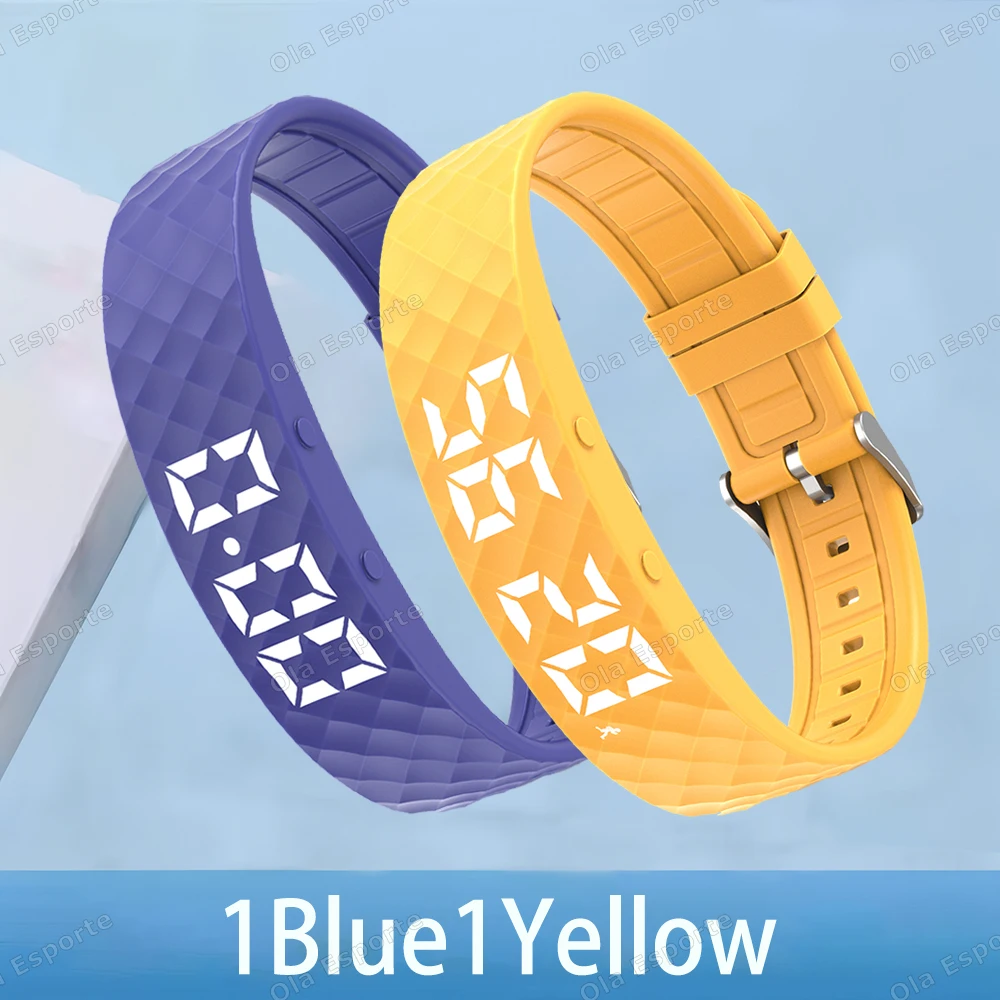 Rastreador de Atividades Físicas com Alarme Vibratório, Monitoramento do Sono e Pedômetro. MDUG (1 Azul, 1 Amarelo)