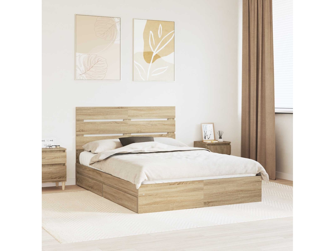 Vidaxl Cama com Armazenamento com Gaveta Carvalho Sonoma 140 X 200 Cm