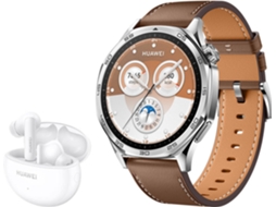 Bundle Smartwatch HUAWEI Watch GT5 46MM Castanho + Auriculares HUAWEI Freebuds 5i Branco