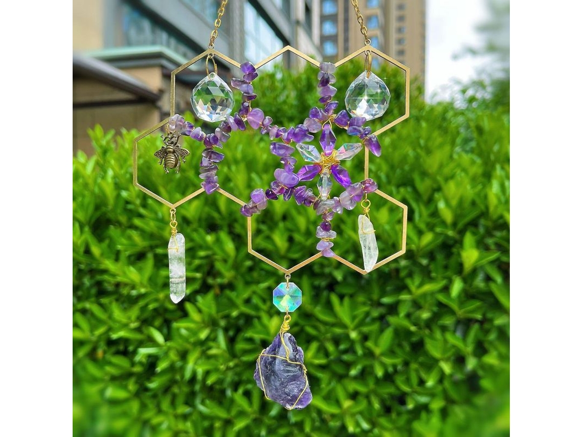 Adorno De Abeja Colgante Para Ventana Con Cristales De Calcedonia Y Cuarzo Ambar Para Decoración Y Regalo Roxo