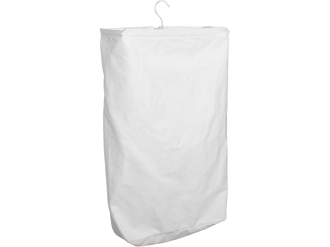 Cesto de Roupa Suja Giratório em Lona Branca com Gancho para Pendurar na Porta, Ideal CHABERLU