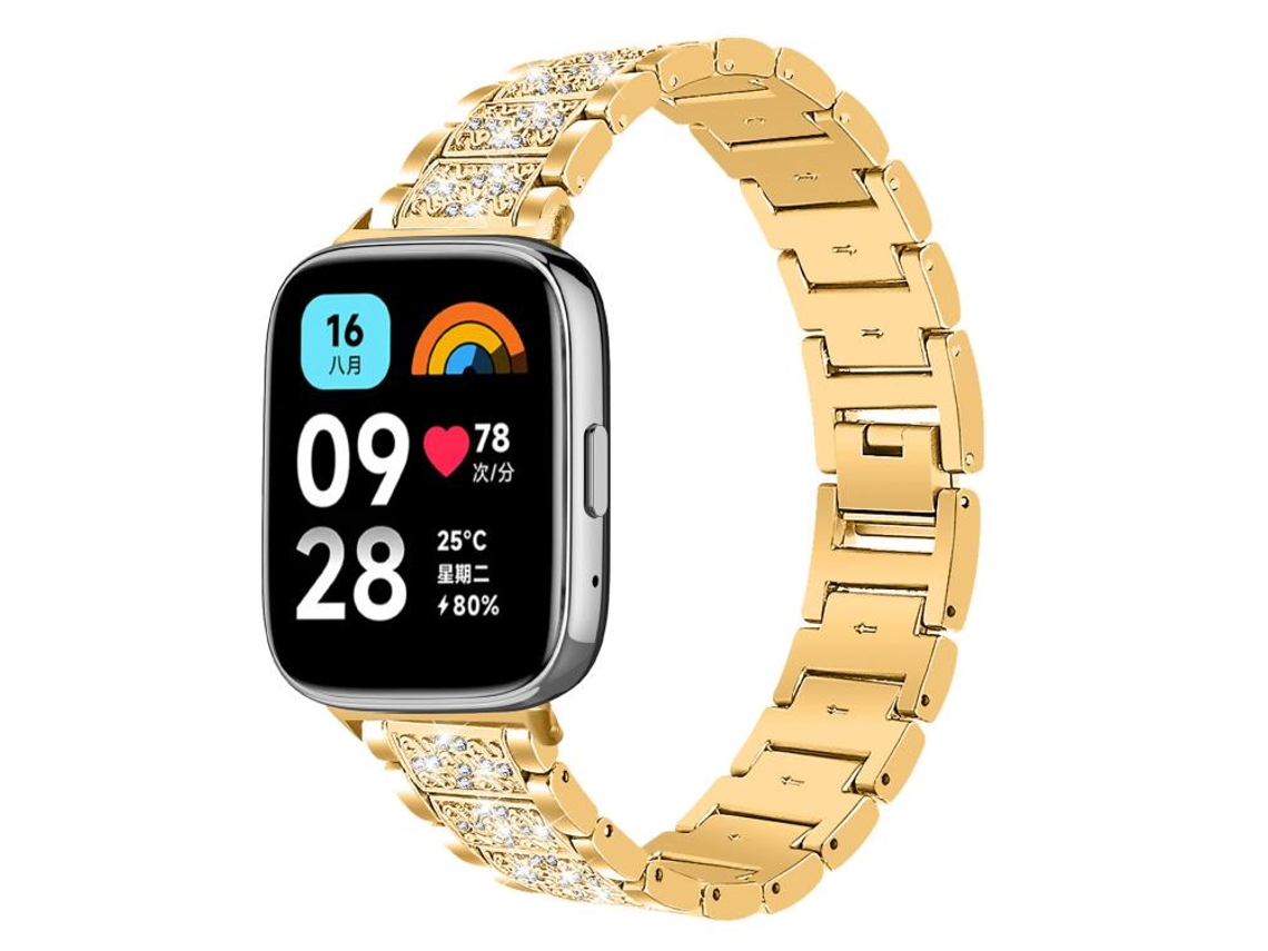 Bracelete para Redmi Watch 3 Active ou Lite Aço Inoxidável com Joias de Diamante Dourada XIAOMOYU (20mm)