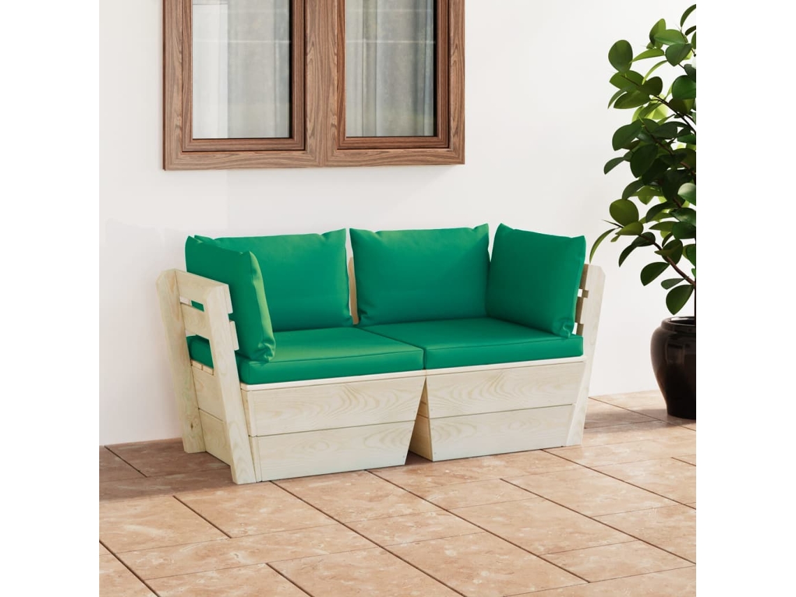 Vidaxl Sofá Paletes 2 Lugares P/ Jardim C/ Almofadões Madeira De Abeto