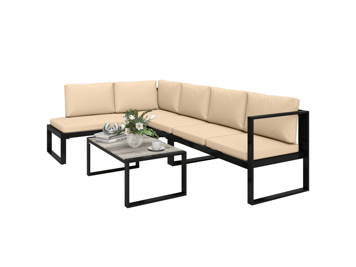 Conjunto de Jardim 4 peças com 2 sofás, 1 poltrona, mesa de centro e almofadas caqui | S/MARCA
