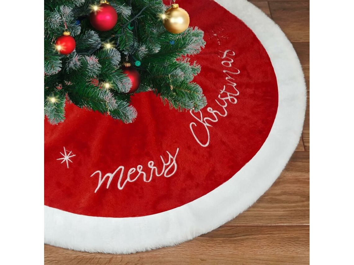 Tapete Para Árvore De Natal Grande De 90 Cm (36 Polegadas), Em Pele Artificial Branca E Vermelha, Ideal Para Decoração Natalina.
