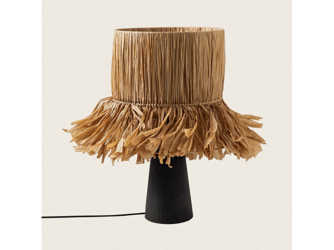 Candeeiro De Mesa Cerâmica E Ráfia Bajawa Preto