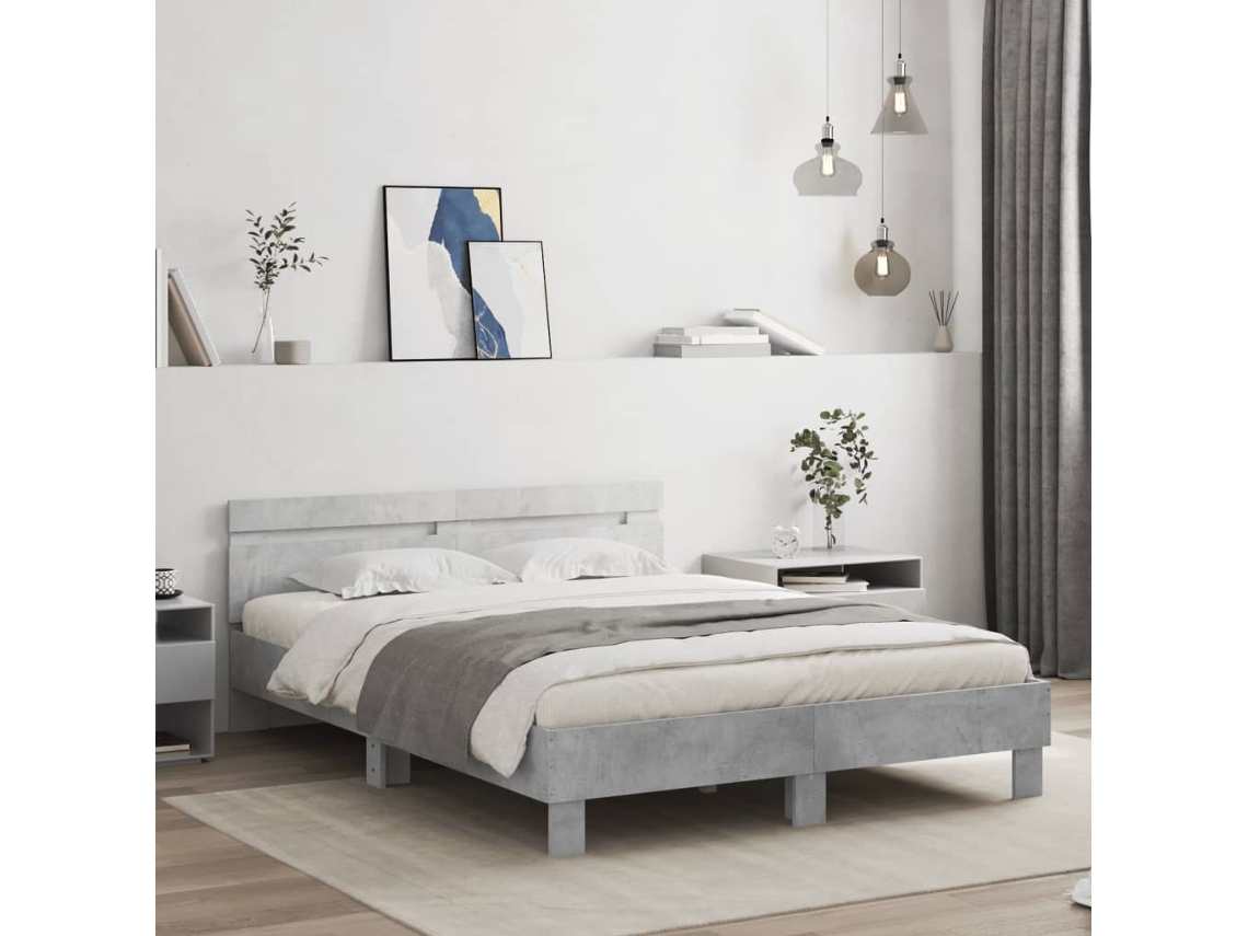 Estrutura De Cama C/ Cabeceira Derivados Madeira Cinza-cimento