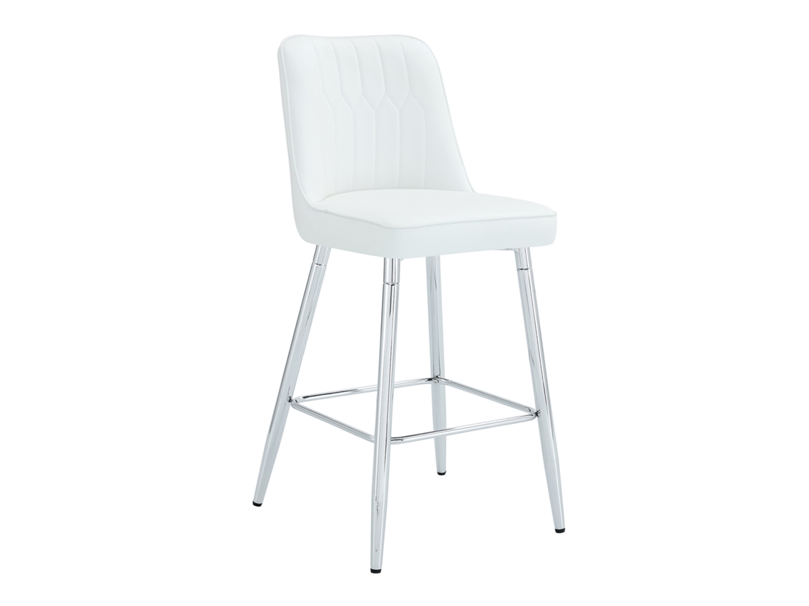 Conjunto de 2 Banquetas de Bar 100 cm em Couro Pu Branco com Estrutura Metálica Prateada PAPRIKA