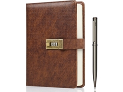 Agenda com Cadeado Marrom, Tamanho A5, em Couro Pu, 240 Páginas, Estilo Vintage BRILVIBERA