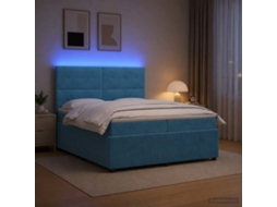 Vidaxl Cama Box Com Led E Colchão Azul 200 X 200 Cm Veludo
