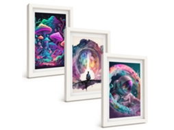 Composição De Quadros Ilustrações De Arte Fantástica Coloridas Espelharte (3 Peças 20x30 Cm)