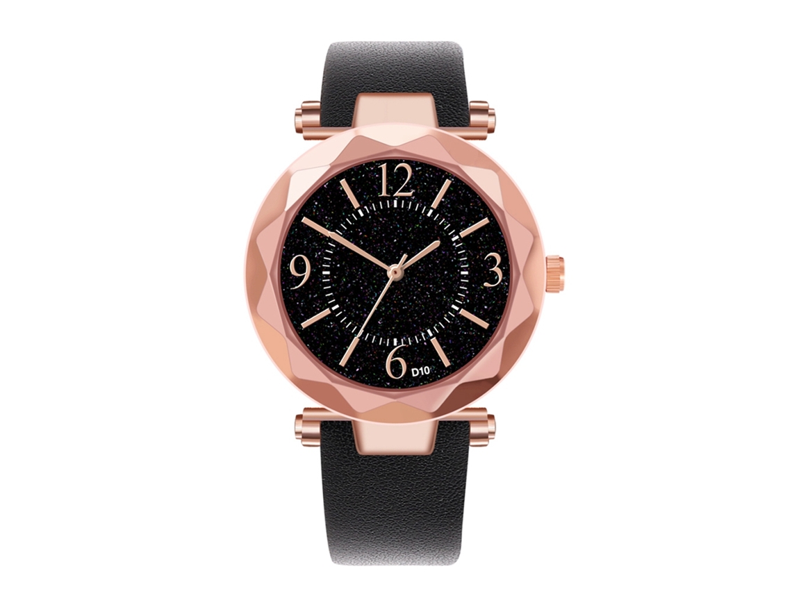 Relógio de Pulso Feminino de Quartzo com Pulseira Pu Estilo Moderno Dial Losango Preto