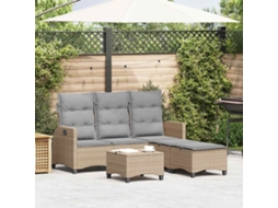 Vidaxl 3 Pcs Conjunto Sofás De Jardim Com Almofadões Em L Vime Pe Bege