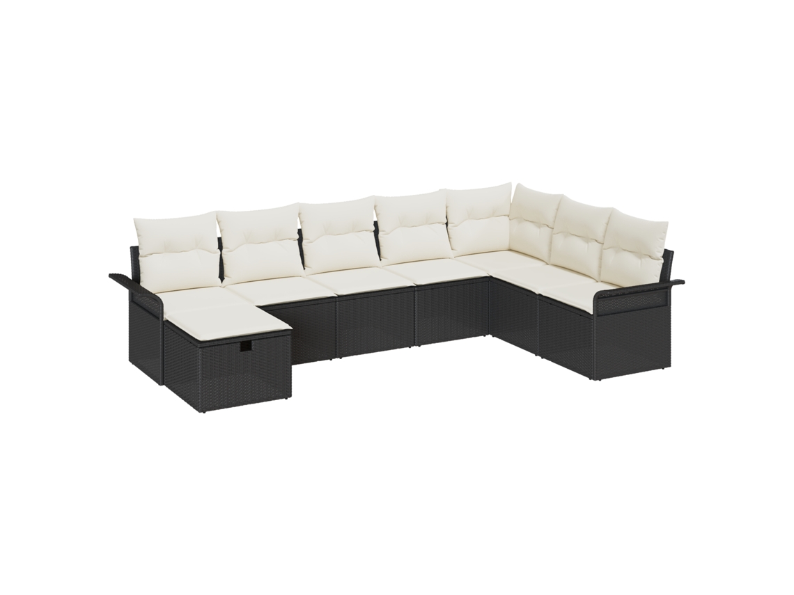 Conjunto 8 De Sofá De Jardim Com E Almofadas Vidaxl Preto Vime Poliéster