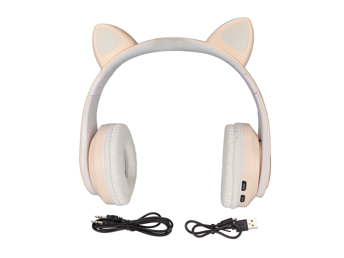 Aetheria fone de Ouvido Bluetooth Orelhas de Gato com Luz Led Plegável Bass Som Envolvente Presente Infantil