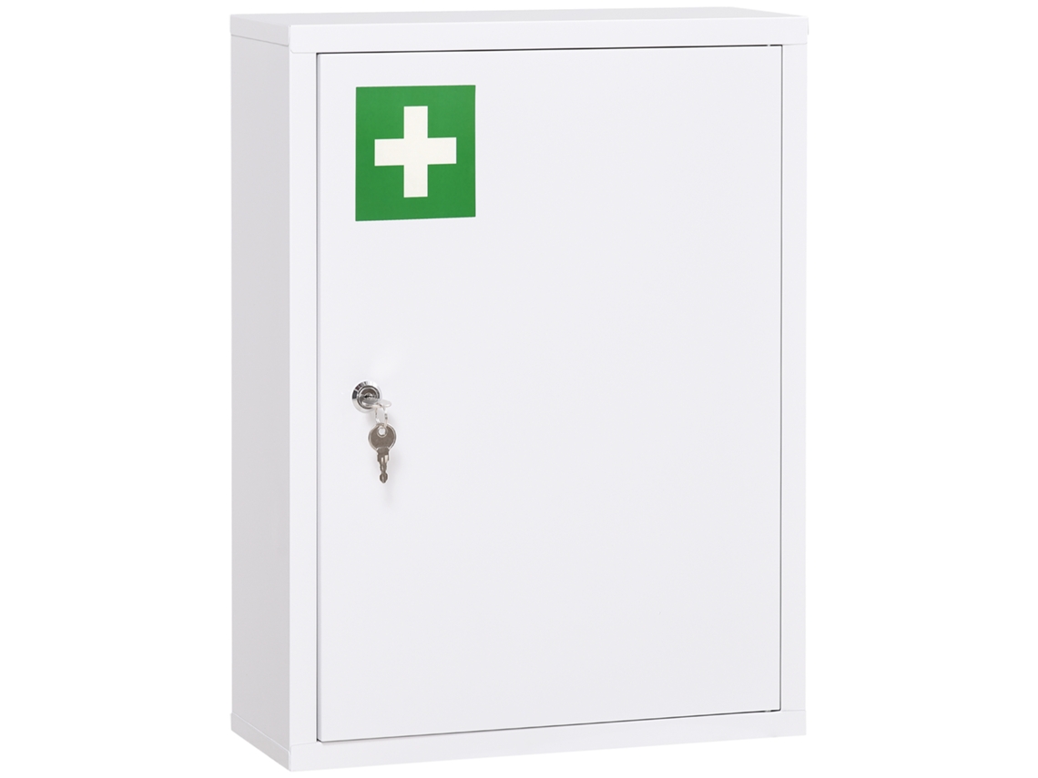 Armário de Remédios com 3 Compartimentos, porta trancável, carcaça resistente de aço, branco, 40x15x53,5cm | S/MARCA