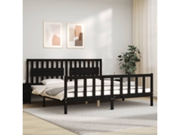 Vidaxl Estrutura De Cama Com Cabeceira 200x200 Cm Madeira Maciça Preto