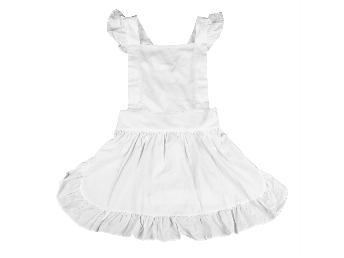 Delantal De Algodón Branco Com Babados Ajustáveis Para Mulher E Menina Na Cozinha