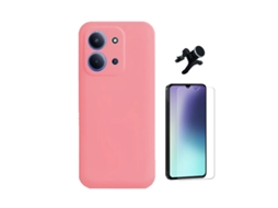 Kit Vidro Clearglass Capa Silicone Líquido Suporte Reforçado Phonecare Para Xiaomi Poco C85 - Rosa