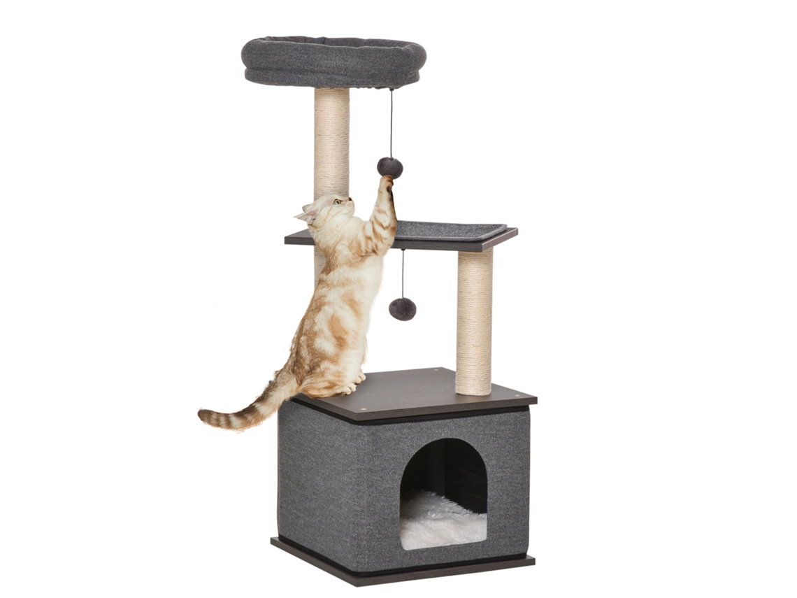 Arranhador Gato Escuro, Sisal, Pb, Poste, Escalada. 40x40x104cm Cinza