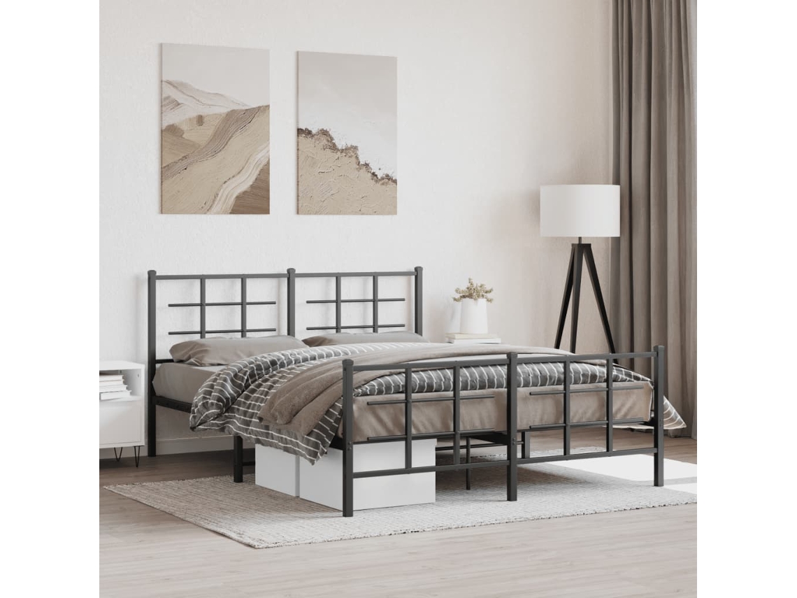 Estrutura De Cama Com Cabeceira E Pés 150x200 Cm Metal Preto
