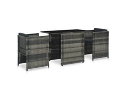 Conjunto 3 Peças Bistrô Com Almofadões Vime Pe Cinzento Dkd Home Decor
