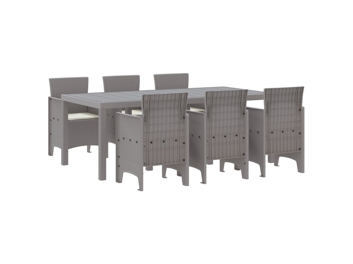 Conjunto 7 Jantar Ao Ar Livre Vidaxl Cinzento-claro Polipropileno (200 X 100 X 73 Cm)